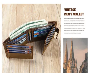 Portefeuille vintage en cuir veritable pour homme avec plusieurs emplacements. Parfait.