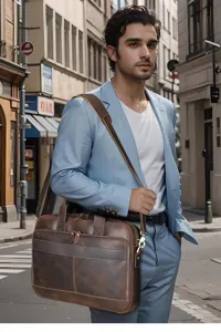 Sac d'affaires en cuir véritable pour homme, sacoche de travail marron vintage pour PC.