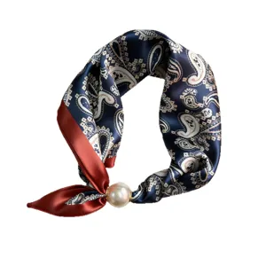 Spring summer silk scarf triangular pearl magnetic clasp elegant office neckerchief accessory