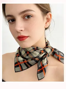 Cotton plaid patterned square scarf detail, casual neck wrap and chic geometric shawl.