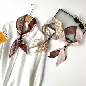 Summer fashion long silk scarf set, elegant paisley floral print twilly neckerchief for women.