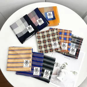 Cotton printed square scarf geometric striped versatile shawl high-end fashion women accessory.