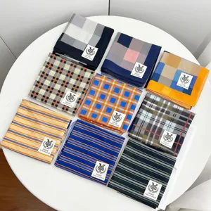 Cotton printed square scarf, stylish striped geometric versatile handkerchief shawl.
