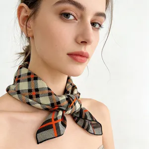 Classic plaid square scarf for women, elegant cotton neck scarf, versatile fashion shawl.