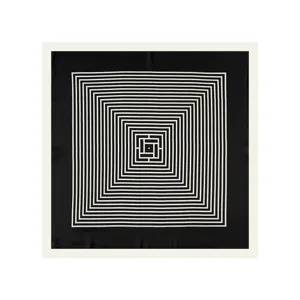 Zwarte en witte geometrische zijden sjaal, elegante haarsjaal en halsdoek voor dames en meisjes.