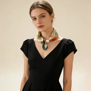 Primo piano dell'elegante foulard di seta, che evidenzia la sua consistenza satinata.