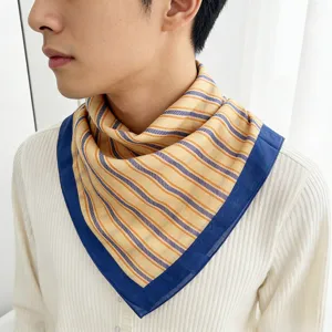 Cotton printed square scarf with geometric stripes, versatile neckerchief for stylish outfits.