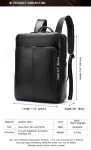 Sac à dos pour ordinateur portable d'affaires en cuir noir de haute qualité pratique.
