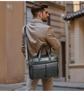 Klassische herren leder business aktentasche 15.6 zoll laptoptasche stilvolle tasche