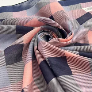 Cotton geometric print square scarf, stylish striped neck wrap for daily wear and styling.