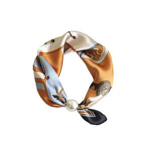 Pañuelo de seda para mujer con elegante cierre magnético de perlas, bufanda de primavera.