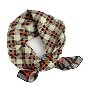 Pure cotton printed square scarf classical geometric plaid pattern versatile neckerchief