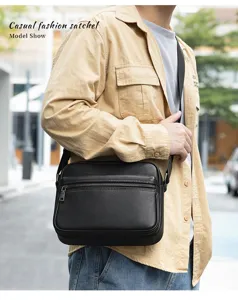 Bolso bandolera de cuero genuino para hombre elegante bolso casual diario estilo.