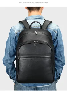 Men's vintage leather backpack business travel casual computer rucksack stylish daypack