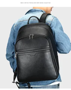 Men genuine leather vintage travel backpack stylish business computer school bag daily use