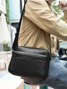 Cuero Auténtico Bolso de Hombro para Hombres Crossbody Negocios Casual Diario Color Sólido Costuras Cuero de Vaca