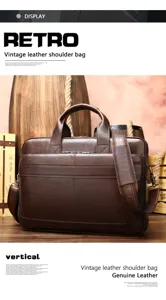 Sacoche en cuir vintage pour homme, sac à bandoulière marron avec poignée et quincaillerie.