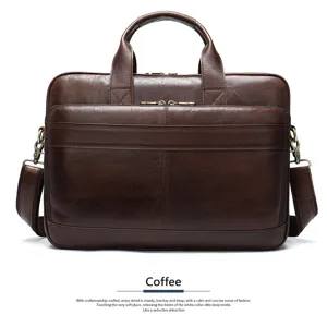 Borsa da lavoro da uomo in pelle, borsa marrone per computer portatile con manici e tracolla.