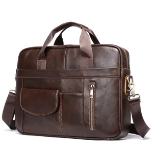 Men's leather business briefcase 14-inch laptop bag stylish brown shoulder messenger bag