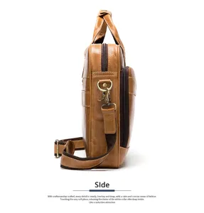 Borsa da lavoro in pelle da uomo vista laterale, borsa a tracolla professionale.
