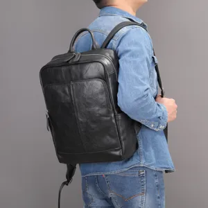 Men's Genuine Leather Backpack Business Casual Vintage Bookbag Waterproof Laptop Backpack For Daily Commute Travel