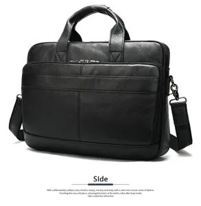 Borsa da lavoro in pelle nera da uomo e borsa a tracolla per laptop da 15.6 pollici.
