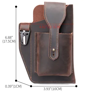 Men genuine leather phone holster tactical waist bag crazy horse leather pouch bag