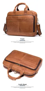 Borsa porta pc in pelle marrone per uomo, cartella da lavoro 15.6 pollici con tracolla.