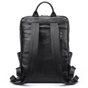 Men's genuine leather backpack business casual daypack black school bag for travel work