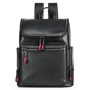Zaino in vera pelle nera da uomo affari viaggio laptop scuola borsa con chiusure lampo