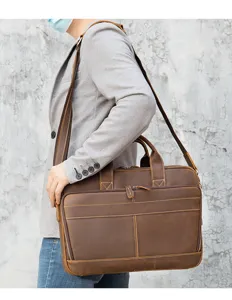 Borsa da lavoro in vera pelle vintage per uomo cartella borsa computer 15.6 pollici.