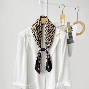 Elegant women's magnetic silk scarf professional commuting stylish geometric print neckerchief