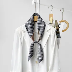 Elegant women's magnetic silk scarf, houndstooth minimalist chic commute neckerchief wrap.