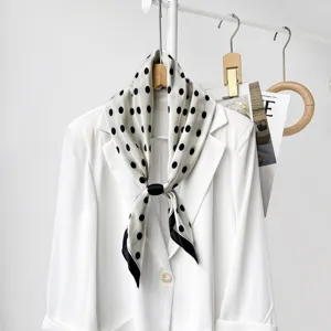Women magnetic silk scarf black white polka dot professional commuting neckerchief fashion.