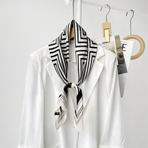 Chic geometric silk scarf for women, elegant commuting neckerchief with minimalist design.