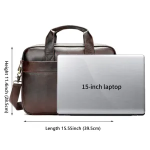 Vintage genuine leather business laptop briefcase for men with 15 inch size reference.