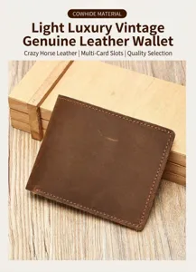 Crazy horse leather bifold wallet for men with multi card slots and retro luxury.