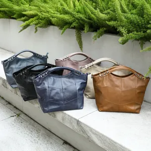 Genuine Leather Crossbody Bag For Women Trendy Color Block Shoulder Bag Casual Commuter Top Handle Handbag Fashion Purse