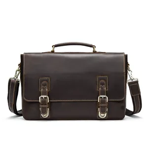 Borsa ventiquattrore tracolla vintage in vera pelle da uomo con doppie cinghie con fibbia.