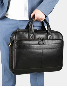 Borsa portatile da lavoro per uomo in vera pelle, cartella 15 pollici per affari e ufficio.