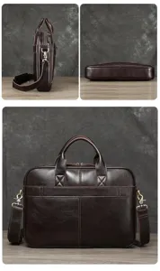 Sac d'affaires en cuir véritable pour hommes rétro ordinateur portable sac à bandoulière marron