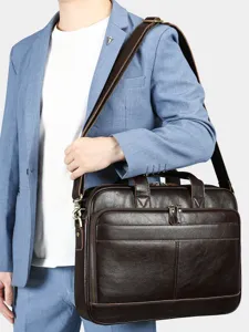 Uomo Vera Pelle Borsa da Lavoro Commute di Lavoro Borsa per Laptop Grande Capacità Vintage Casual Borsa a Tracolla