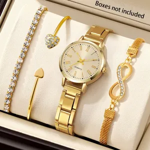 Damen Elegant Römische Ziffern Quarzuhr Legierung Armbänder Gold Silber Mode Armbanduhr Damen Dekoratives Geschenk