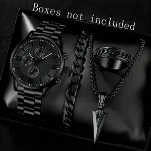 Mode Herren Quarzuhr Cool Schwarz Zifferblatt Legierung Gitterstruktur Analoge Armbanduhr Schmuck Zubehör Set Für Männer Geburtstag Geschenk