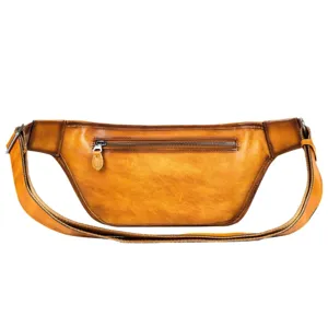 Bolso de pecho de cuero genuino para hombre, riñonera marrón vintage, bandolera casual.
