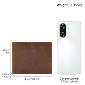 Men's vintage crazy horse leather bifold wallet, premium cowhide horizontal purse, stylish gift.