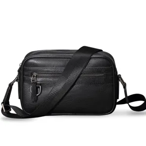 Borsa a tracolla da uomo in vera pelle di alta qualità, elegante borsa messenger nera.