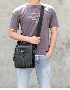 Borsa a tracolla da uomo in vera pelle con stampa coccodrillo borsa da lavoro nera in pelle bovina