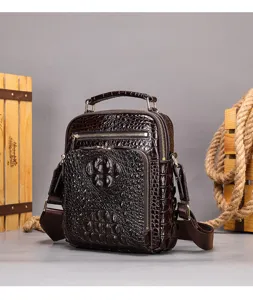 Borsa da lavoro in vera pelle da uomo, motivo coccodrillo elegante borsa a tracolla.