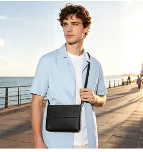 Men genuine leather shoulder bag casual crossbody bag stylish cowhide phone bag for outdoor daily use